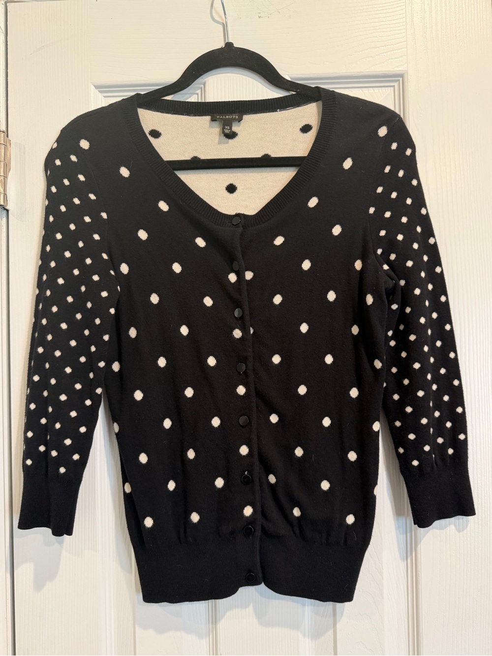 Talbots Black and White Polka Dot Button-Up Cardigan